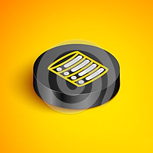 Isometric line Server, Data, Web Hosting icon isolated on yellow background. Black circle button. Vector