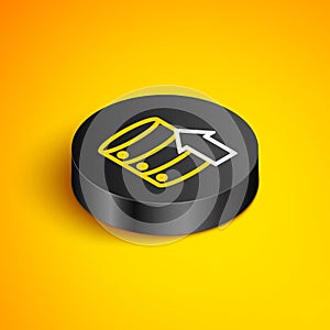 Isometric line Server, Data, Web Hosting icon isolated on yellow background. Black circle button. Vector