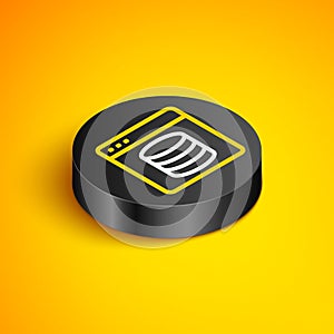 Isometric line Server, Data, Web Hosting icon isolated on yellow background. Black circle button. Vector