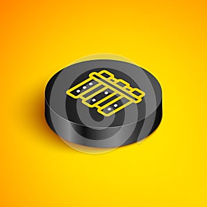Isometric line Server, Data, Web Hosting icon isolated on yellow background. Black circle button. Vector