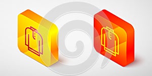 Isometric line Shirt kurta icon isolated on grey background. Yellow and orange square button. Vector