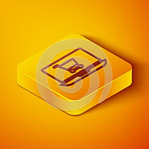 Isometric line Shopping cart on screen laptop icon isolated on orange background. Concept e-commerce, e-business, online