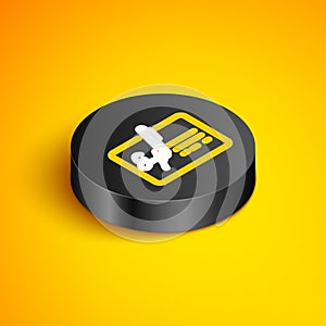 Isometric line Signed document line icon isolated on yellow background. Pen signing a contract with signature. Edit