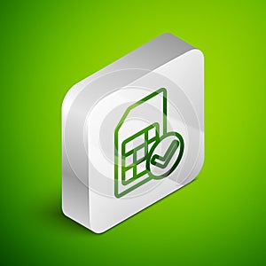 Isometric line Sim card icon isolated on green background. Mobile cellular phone sim card chip. Mobile