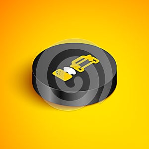 Isometric line Smart car alarm system icon isolated on yellow background. The smartphone controls the car security on