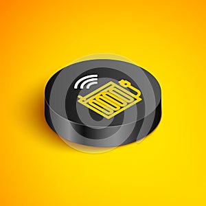 Isometric line Smart heating radiator system icon isolated on yellow background. Internet of things concept with