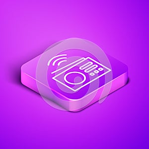 Isometric line Smart radio system icon isolated on purple background. Internet of things concept with wireless