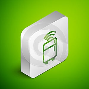 Isometric line Smart refrigerator icon isolated on green background. Fridge freezer refrigerator. Internet of things