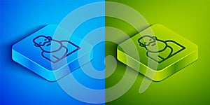 Isometric line Socrates icon isolated on blue and green background. Sokrat ancient greek Athenes ancient philosophy