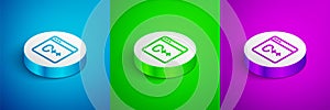 Isometric line Software, web developer programming code icon isolated on blue, green and purple background. Javascript