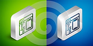 Isometric line Software, web developer programming code icon isolated on green and blue background. Javascript computer