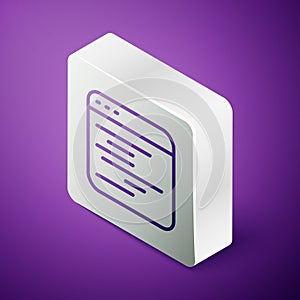 Isometric line Software, web developer programming code icon isolated on purple background. Javascript computer script