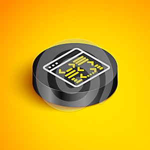 Isometric line Software, web developer programming code icon isolated on yellow background. Javascript computer script