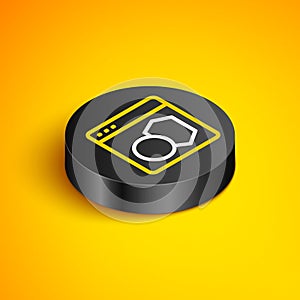 Isometric line Software, web developer programming code icon isolated on yellow background. Javascript computer script