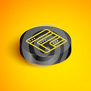 Isometric line Software, web developer programming code icon isolated on yellow background. Javascript computer script
