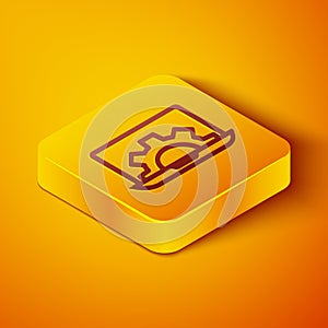 Isometric line Software, web development, programming concept icon isolated on orange background. Programming language