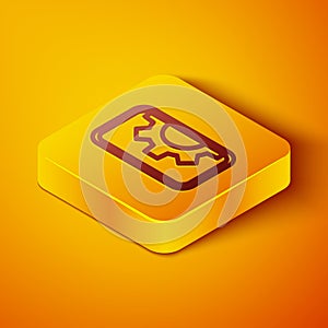 Isometric line Software, web development, programming concept icon isolated on orange background. Programming language