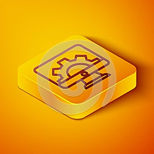 Isometric line Software, web development, programming concept icon isolated on orange background. Programming language
