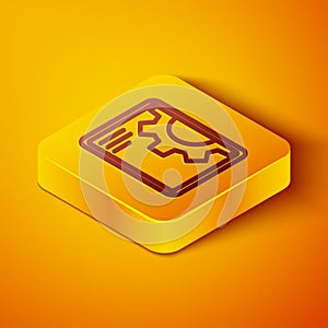 Isometric line Software, web development, programming concept icon isolated on orange background. Programming language
