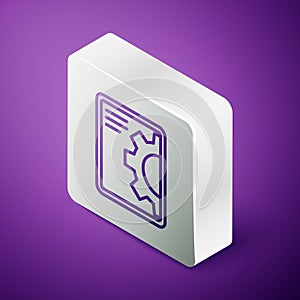 Isometric line Software, web development, programming concept icon isolated on purple background. Programming language