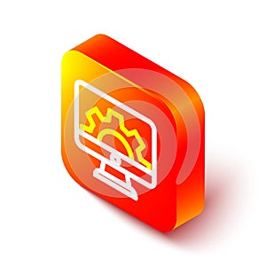 Isometric line Software, web development, programming concept icon isolated on white background. Programming language