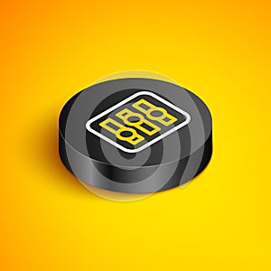 Isometric line Sound mixer controller icon isolated on yellow background. Dj equipment slider buttons. Mixing console