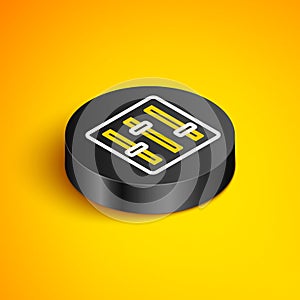 Isometric line Sound mixer controller icon  on yellow background. Dj equipment slider buttons. Mixing console