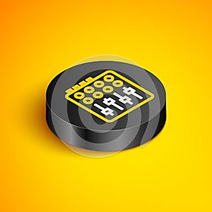 Isometric line Sound mixer controller icon  on yellow background. Dj equipment slider buttons. Mixing console