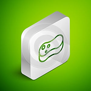 Isometric line Sponge icon isolated on green background. Wisp of bast for washing dishes. Cleaning service concept