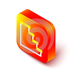 Isometric line Staircase icon isolated on white background. Orange square button. Vector Illustration