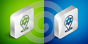 Isometric line Star of David icon isolated on green and blue background. Jewish religion symbol. Symbol of Israel