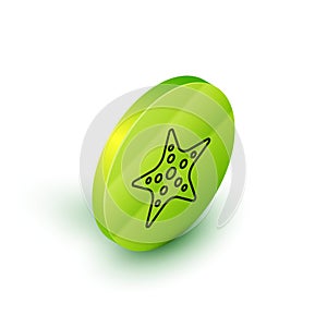 Isometric line Starfish icon isolated on white background. Green circle button. Vector