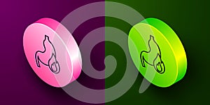 Isometric line Stomach heartburn icon isolated on purple and green background. Stomach burn. Gastritis and acid reflux