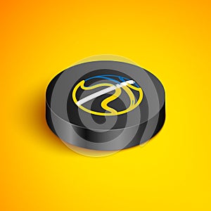 Isometric line Stopwatch with basketball ball inside icon isolated on yellow background. Basketball time. Sport and