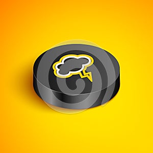Isometric line Storm icon isolated on yellow background. Cloud and lightning sign. Weather icon of storm. Black circle