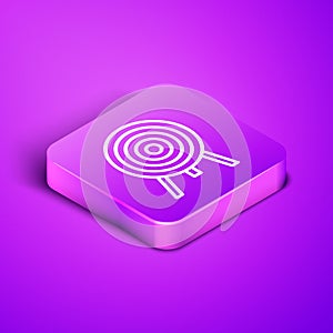 Isometric line Target icon isolated on purple background. Dart board sign. Archery board icon. Dartboard sign. Business