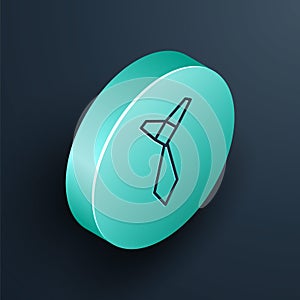 Isometric line Tie icon isolated on black background. Necktie and neckcloth symbol. Turquoise circle button. Vector