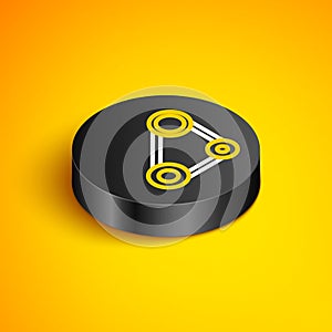 Isometric line Timing belt kit icon isolated on yellow background. Black circle button. Vector