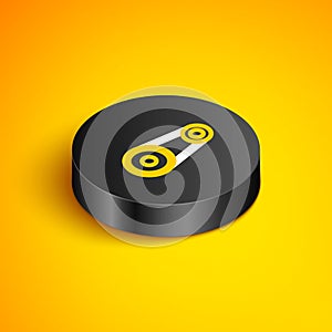 Isometric line Timing belt kit icon isolated on yellow background. Black circle button. Vector