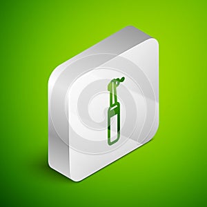 Isometric line Tooth drill icon isolated on green background. Dental handpiece for drilling and grinding tools. Medical