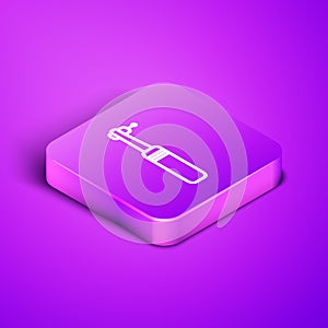 Isometric line Tooth drill icon isolated on purple background. Dental handpiece for drilling and grinding tools. Medical