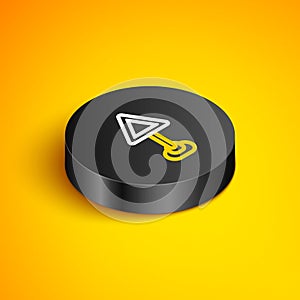 Isometric line Triangle warning blank icon isolated on yellow background. Traffic rules and safe driving. Black circle