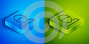 Isometric line Vandal icon isolated on blue and green background. Square button. Vector