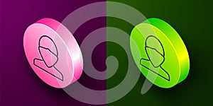 Isometric line Vandal icon isolated on purple and green background. Circle button. Vector