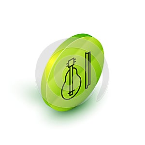 Isometric line Violin icon isolated on white background. Musical instrument. Green circle button. Vector