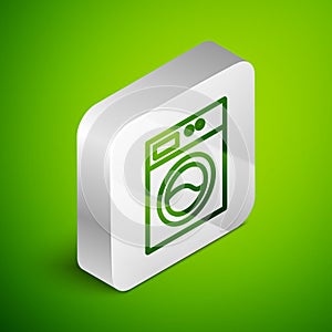 Isometric line Washer icon isolated on green background. Washing machine icon. Clothes washer - laundry machine. Home