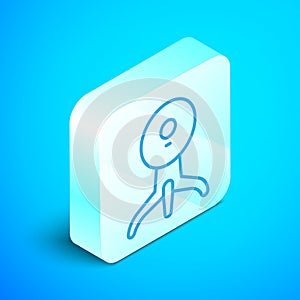 Isometric line Web camera icon isolated on blue background. Chat camera. Webcam icon. Silver square button. Vector