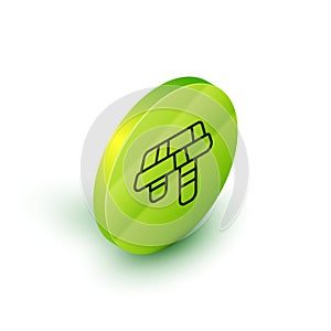Isometric line Winter scarf icon isolated on white background. Green circle button. Vector