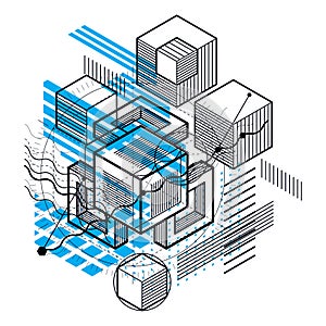 Isometric linear abstract vector background, lined abstraction.