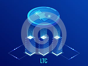 Isometric Litecoin LTC Cryptocurrency mining farm. Blockchain technology, cryptocurrency and a digital payment network photo